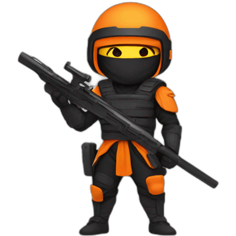 ninja with a halo above their head, two guns on their back, orange visor emoji