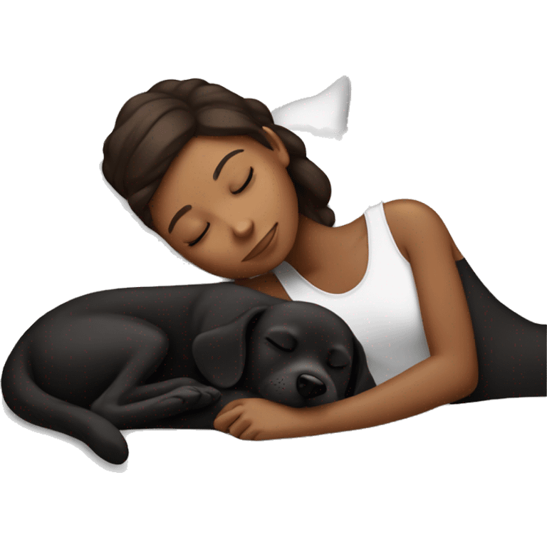 Brown skin girl brown hair sleeping with black puppy emoji