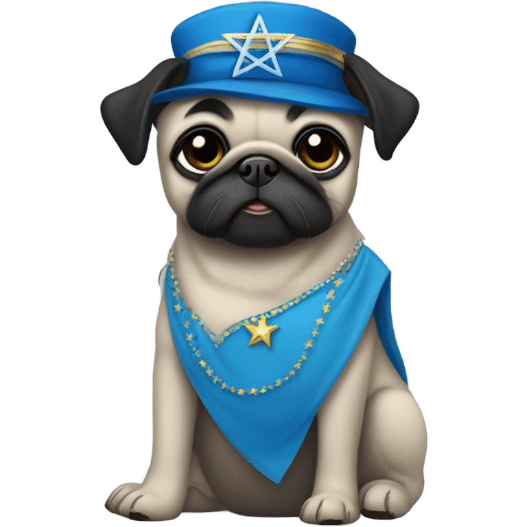 Black pug in a blue dress with a Jewish star on the dress emoji