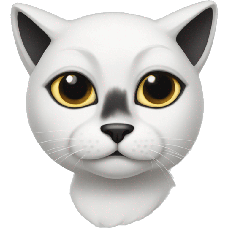 white cat with black ears and right eye emoji