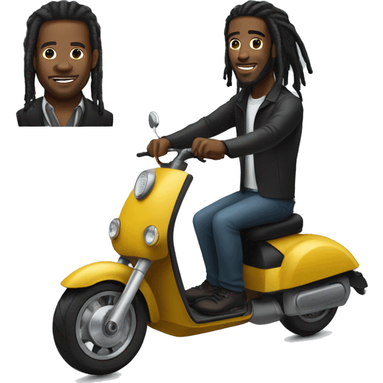 A black man with dreads on a Bugatti electric scooter emoji