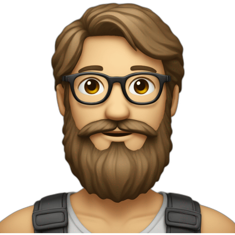 un visage chatain rond avec des lunettes et une barbe de 3 jour emoji