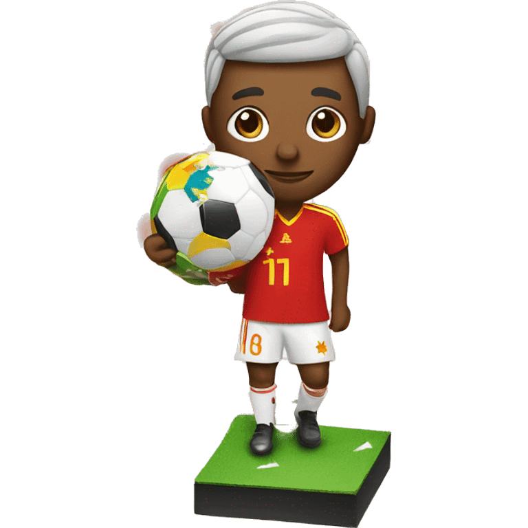 Soccer player with World Cup trophy in a Spain jersey emoji