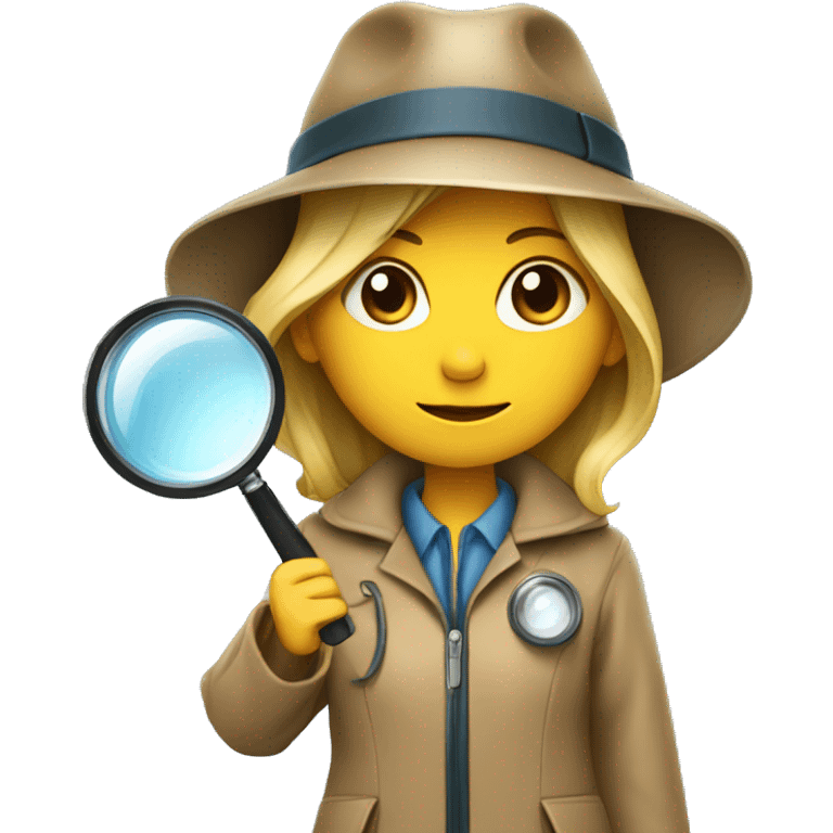 girl in a detective costume, in a raincoat, with a hat and a magnifying glass in her hands emoji