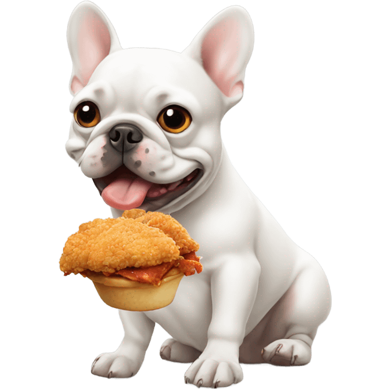 White french bulldog eating Fried chicken  emoji