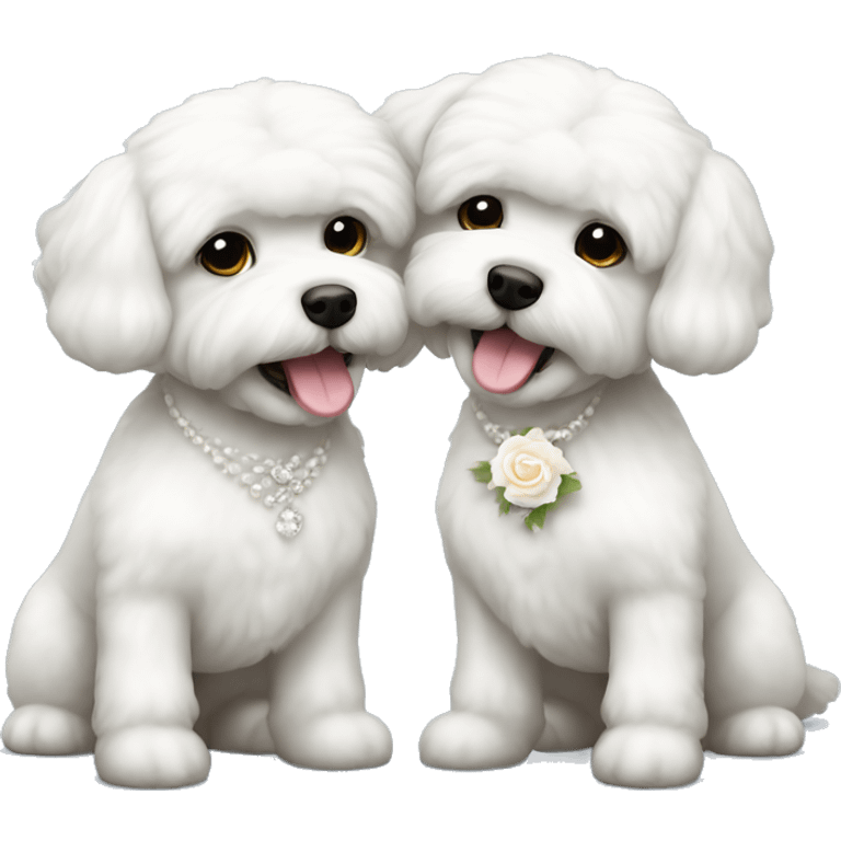 Two bichon dogs have Wedding  emoji