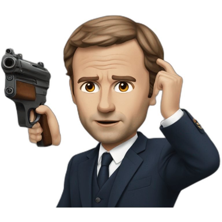 Realistic macron who is shooting emoji