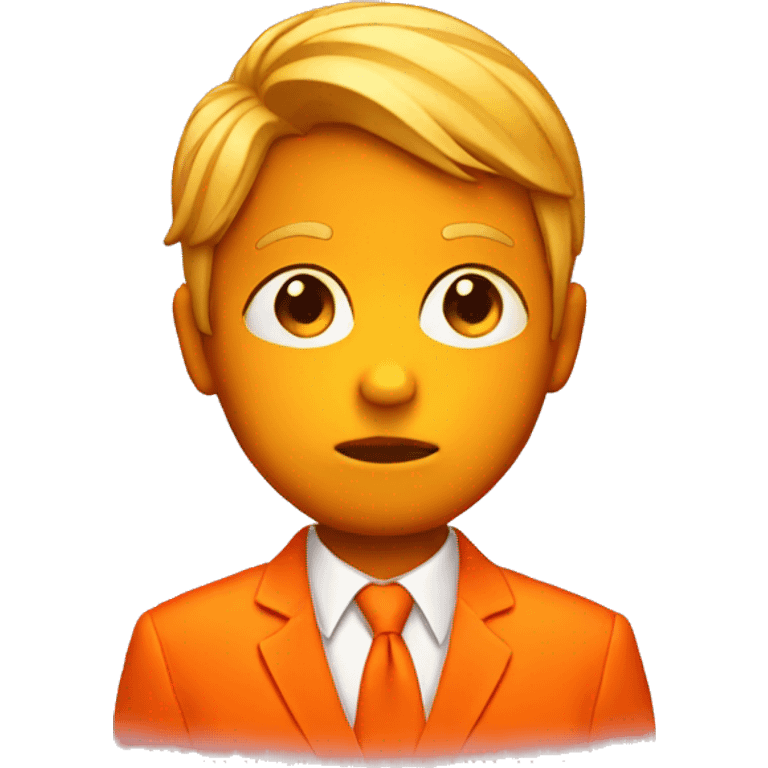 sad kid in a bright orange suite emoji