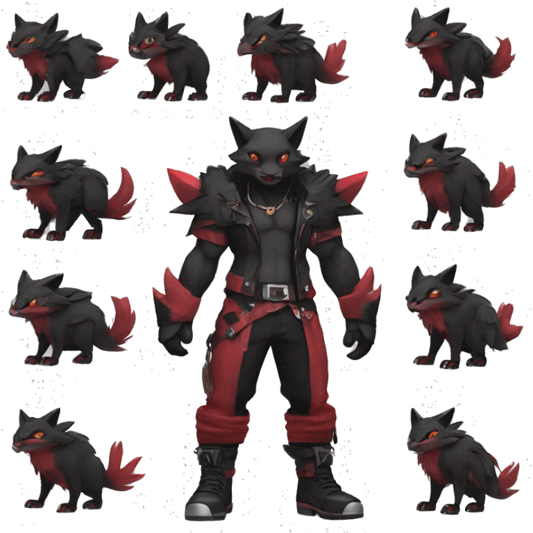 cool edgy black punk red animal hybrid Fakemon full body emoji