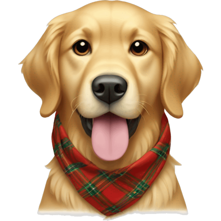 A golden retriever wearing a cozy plaid bandana emoji