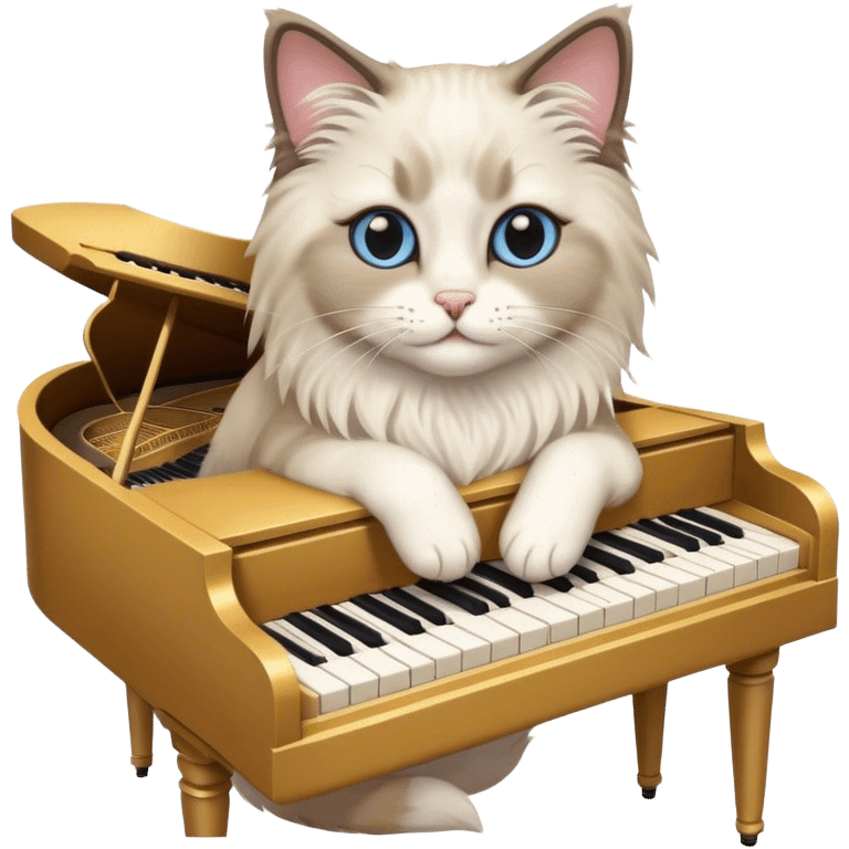 A ragdoll cat playing a piano emoji