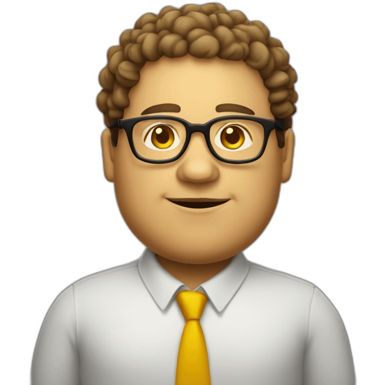 A fat man wearing glasses, with a square face, naturally curly hair and yellow skin emoji