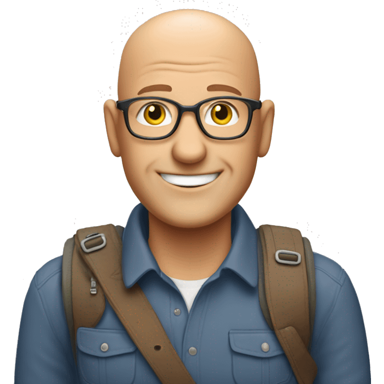 a bald friendly man who is welcoming in his mid 50s with no spectaces and no facial hair for a travel tour guide company logo emoji