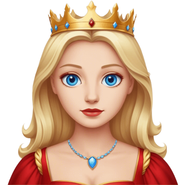 blonde queen blue eyes, red dress emoji