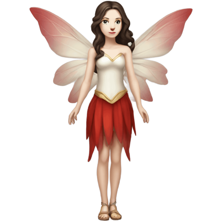 Pale skin, brunette fairy woman with red wings full body emoji