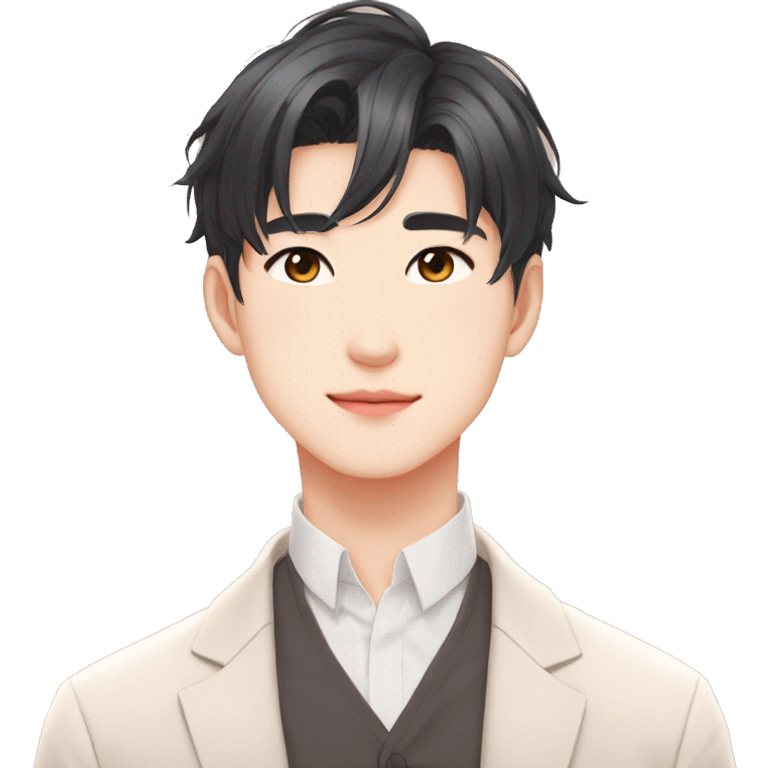 Gorgeous bright romantic Asian anime gentle man with blushing face aesthetic trending style outside emoji