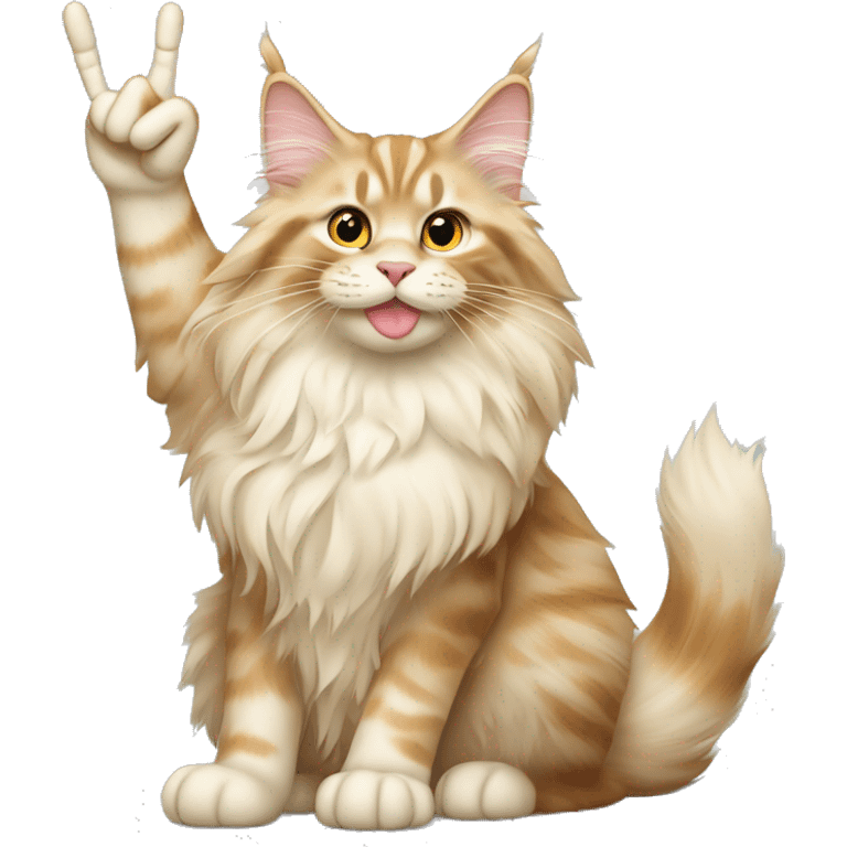 cream maine coon holding up peace sign emoji