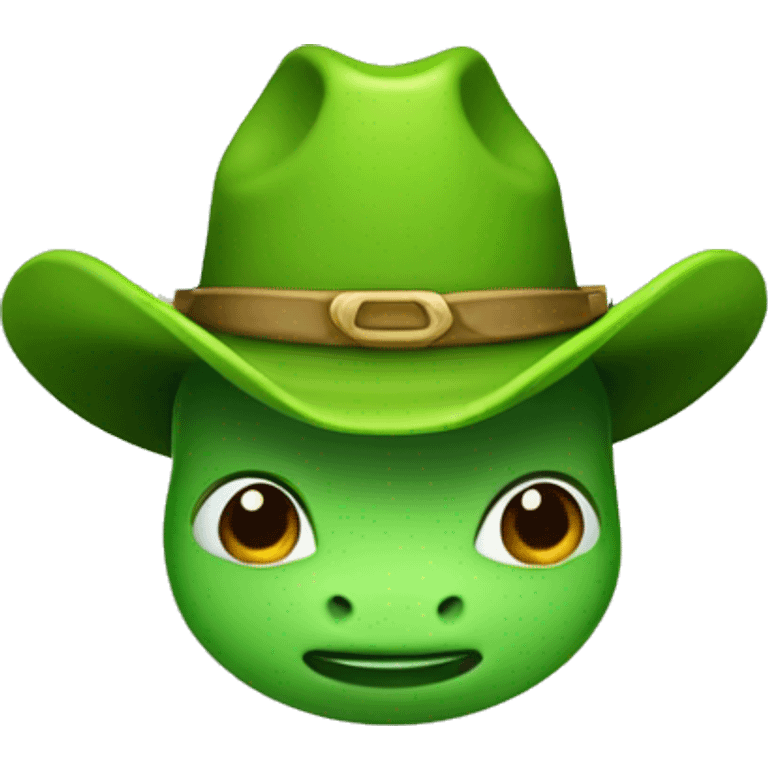 Green baby dinasour wearing a cowboy hat emoji