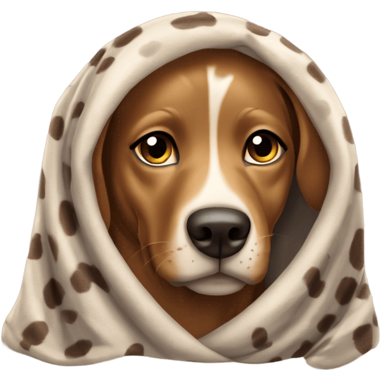 Brown catahoula leopard dog covered in a blanket emoji