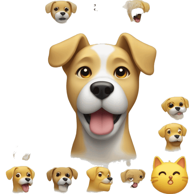 Create an emoji of a dog in a similar to the existing basic yellow cat emoticons. The dog should have a half-smiling expression, with a curious or wondering look. Use simple lines and maintain the yellow color basic emoticons.  emoji