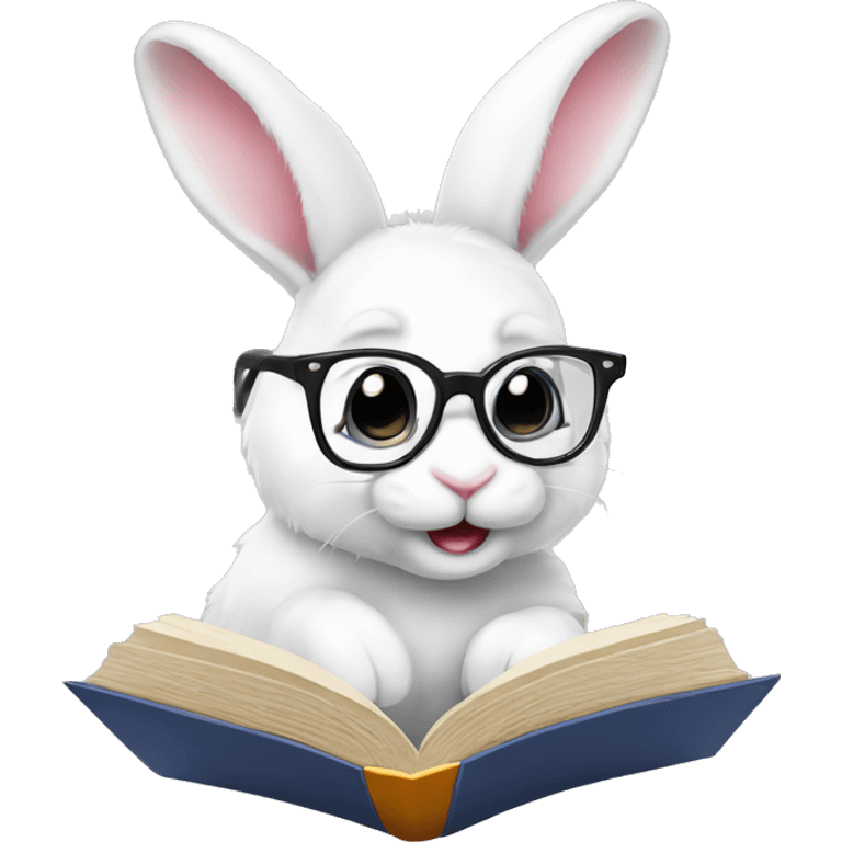 Cute White bunny with glasses and book in his paws  emoji