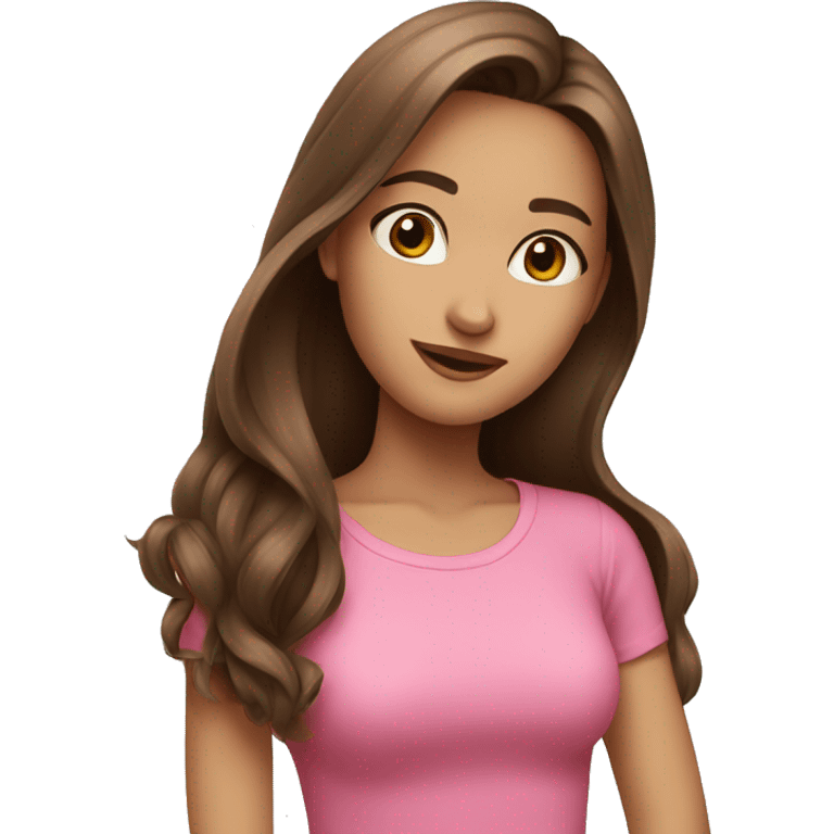 beautiful girl long brown hair pink top emoji