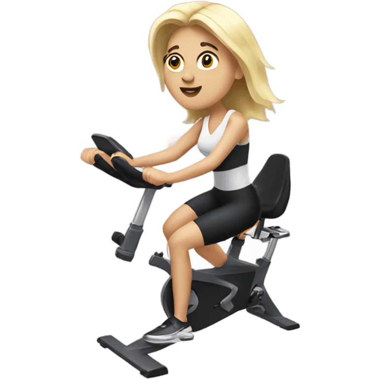 White blond woman being very awkward on a spin bike emoji