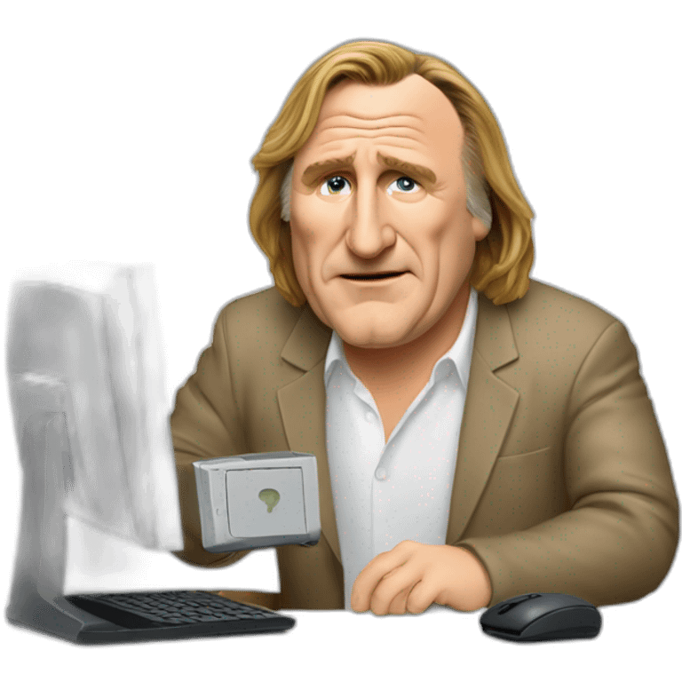 Gérard Depardieu using a computer emoji