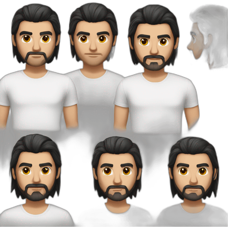 white skin indian in plain white shirt with sleeve up and cool medium length black hair and light beard avatar emoji