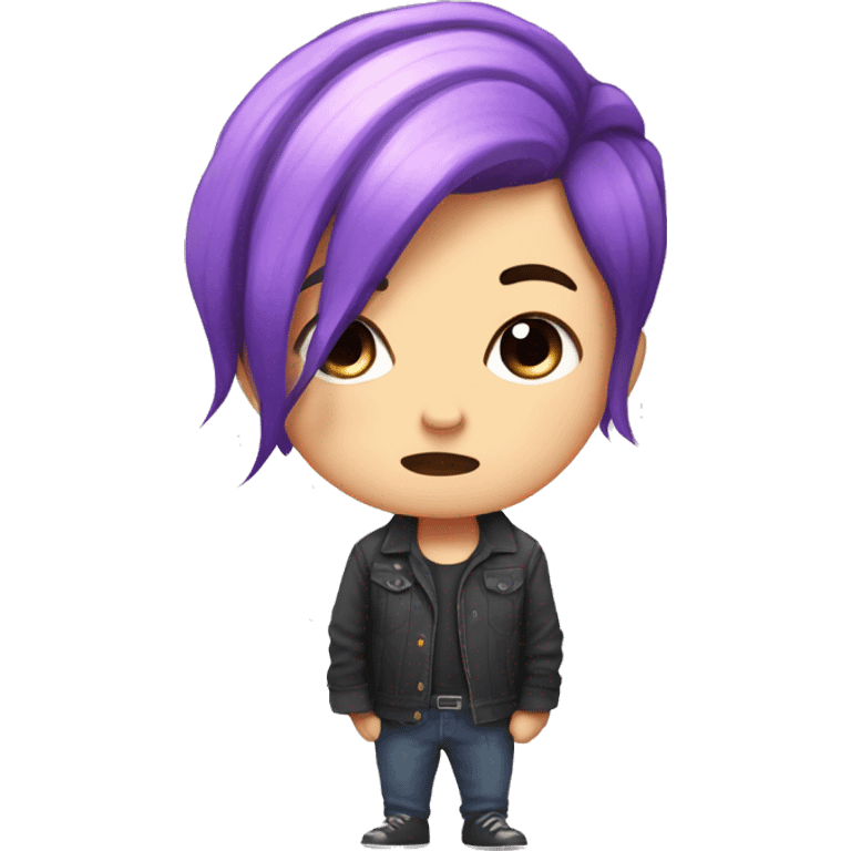 A cute chibi human character with purple octopus cut hair and frowning cutely emoji