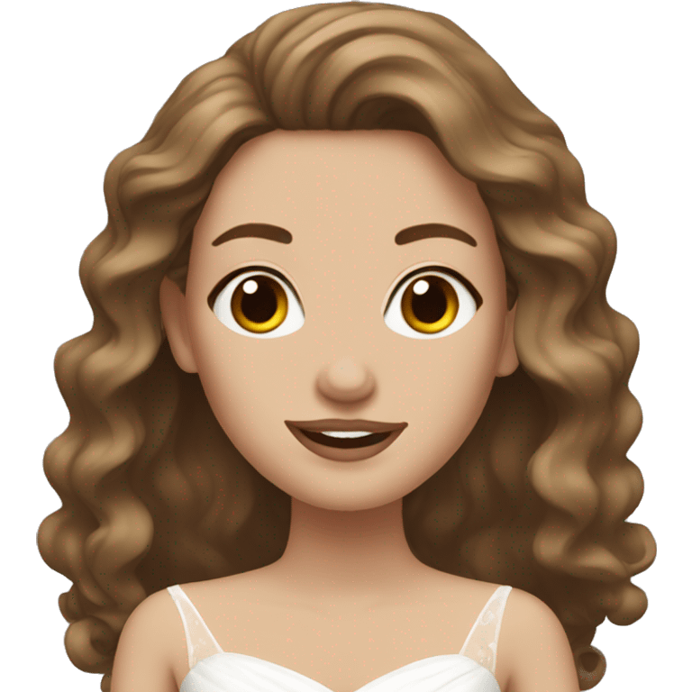 White bride with brown wavy hair emoji