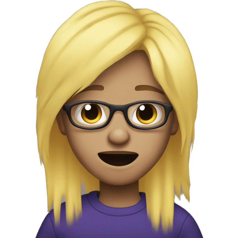 a kid yellow hair and purple glasses crying with black and blue clothes emoji