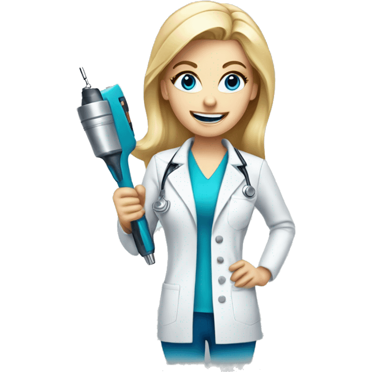 female dentist blonde with blue eyes holding drill emoji