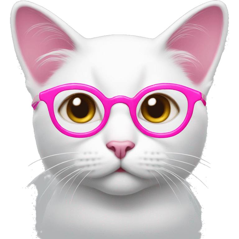 White cat with pink ears and browns eyes and bright pink glasses  emoji