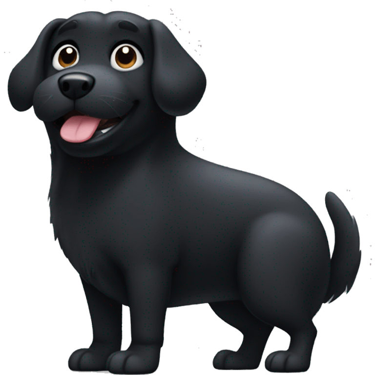 A black dog thats very chubby and has a tiny tail emoji