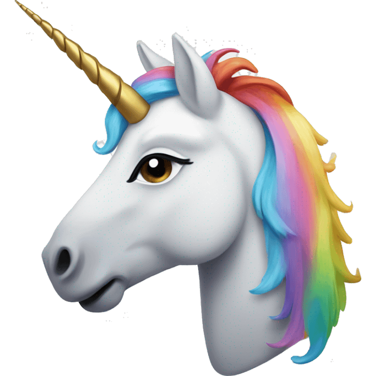 unicorn head with a pastel rainbow mane and a golden horn emoji