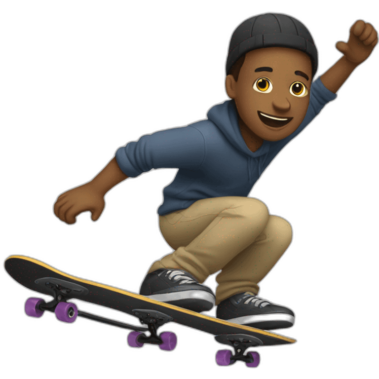 A white man skateboarding and doing a kikflip emoji