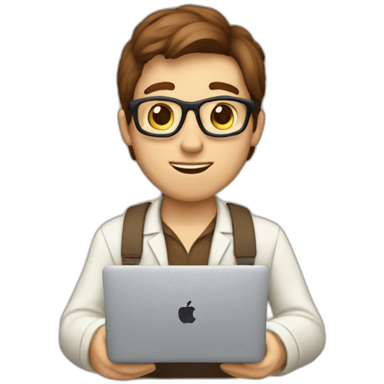 white programmer codes on macbook brown hair emoji