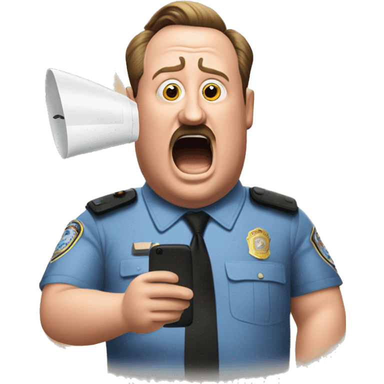 Paul Blart blowing out air from a Sim card emoji