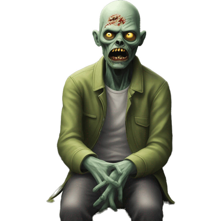 Hyperrealistic Zombie sitting on a park bench  emoji