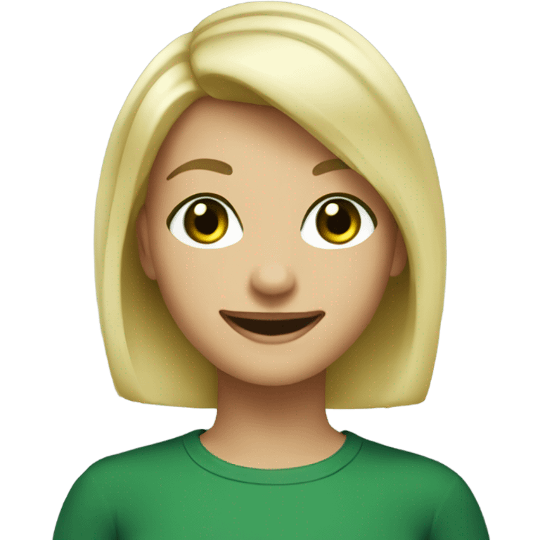 Blonde bob cut dark green  eyes  smiling emoji