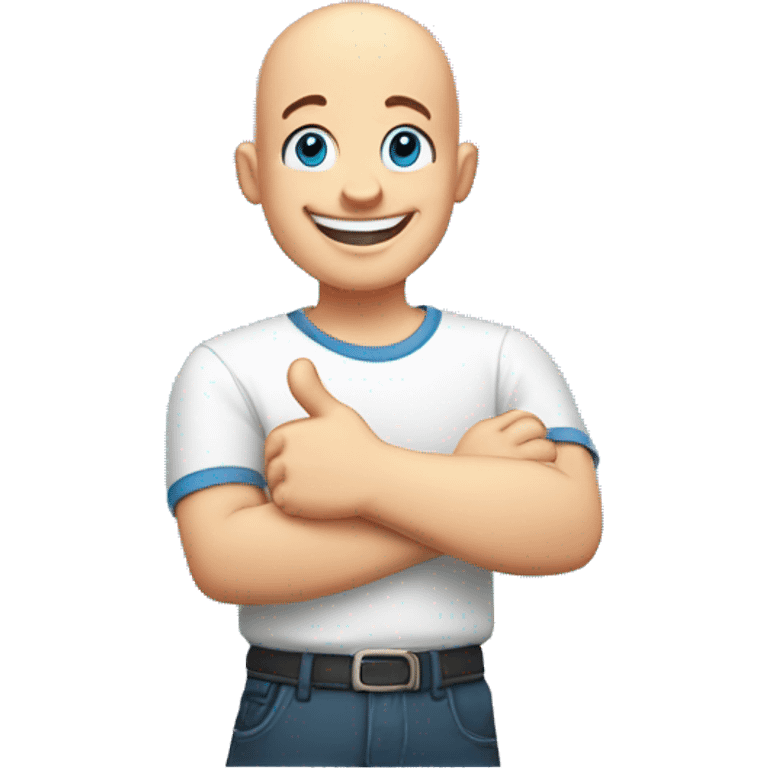 happy bald boy blue-eyed giving thumbs-up no white shirt, just the face and hand emoji