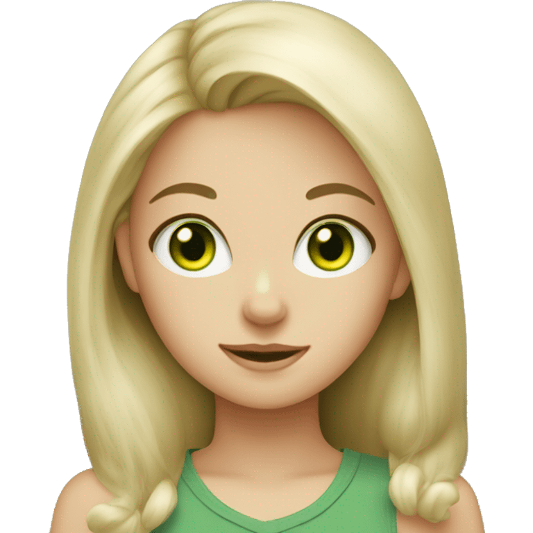 blond green-eyed girl with a gray cat emoji