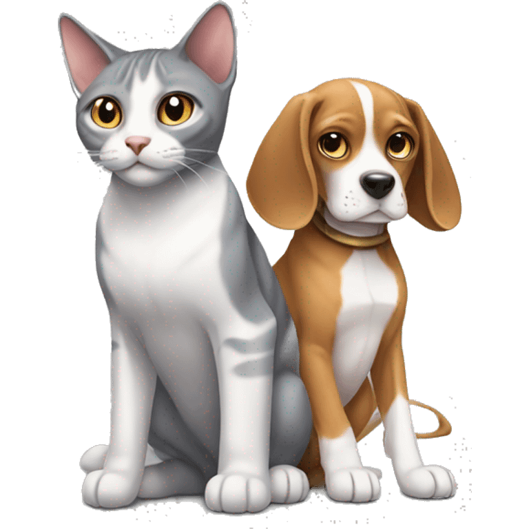 gray cat sphinx and beagle playing emoji