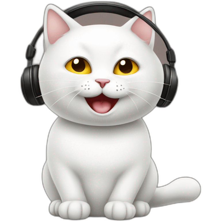 White Cat listen and music with happy face emoji