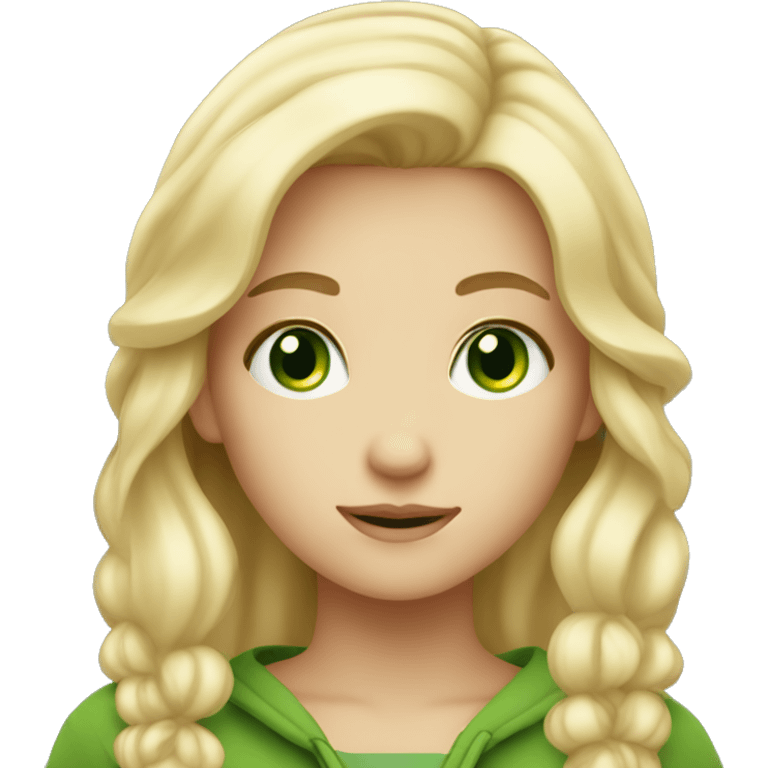 Cosy cute long blond haired girl with green eyes emoji