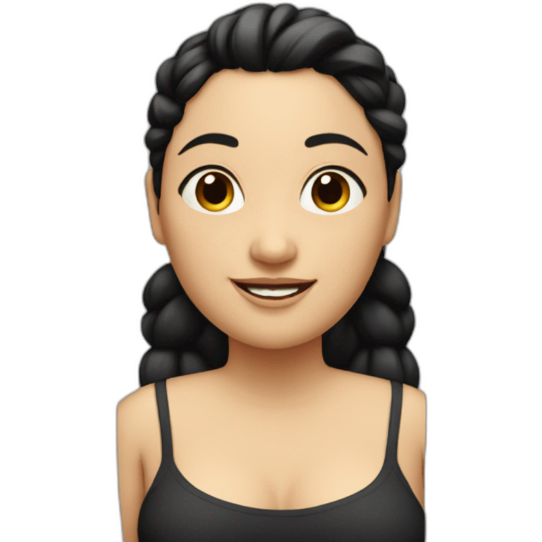 A fat woman with black hair, With a ponytail, Happy  emoji