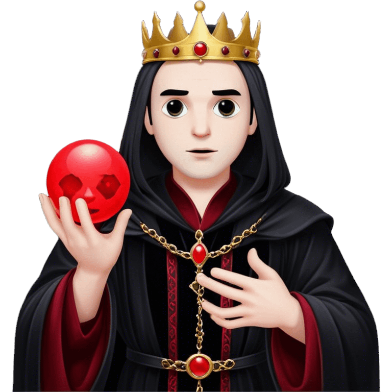 A gothic king in a black velvet robe, holding a glowing red orb emoji