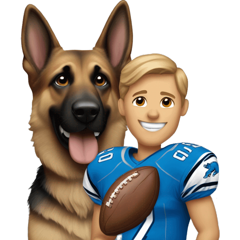 German shepherd with a detroit lions football player emoji