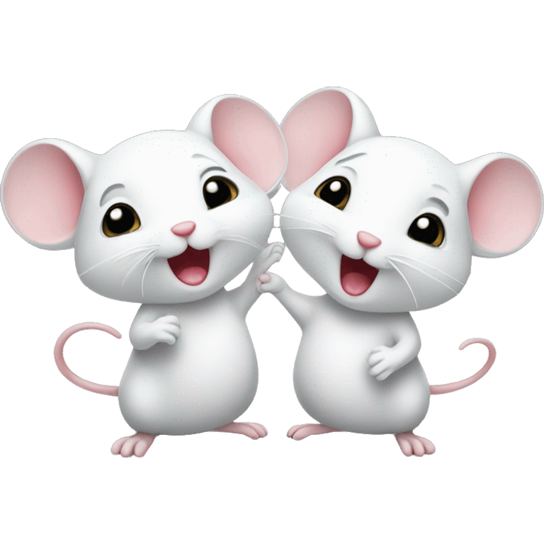 Two cute little white mice celebrating emoji